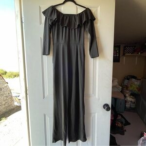 Black off the shoulder jumpsuit with ruffles